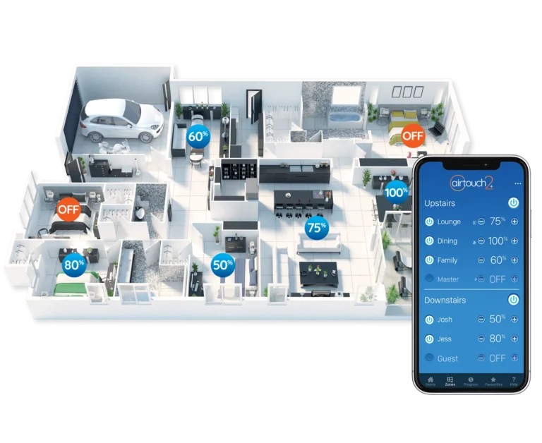 Smart zoning with a WiFi app using AirTouch 2 Plus.