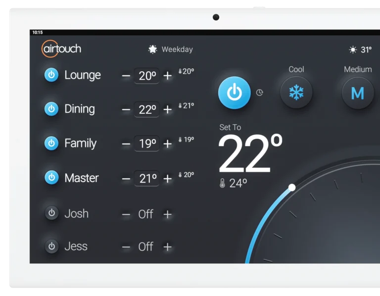 AirTouch 5 zone control with Intelligent Temperature Control mode.