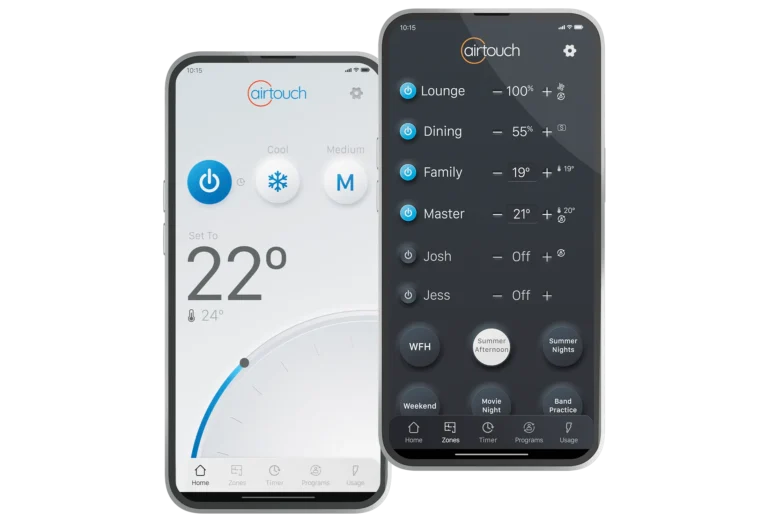 AirTouch App AC unit and zone control with multiple theme options.