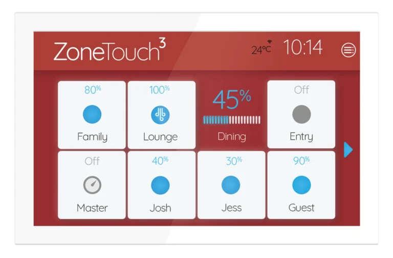 ZoneTouch 3 in red theme mode.