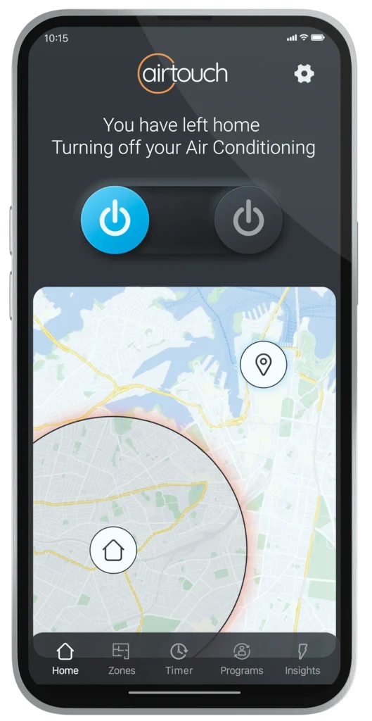 Example of how geofencing works, running on the AirTouch smartphone app.