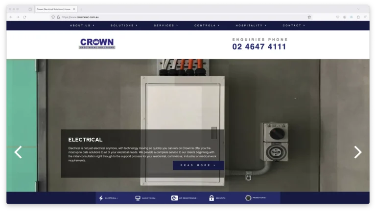 Crown Electrical website homepage screenshot.